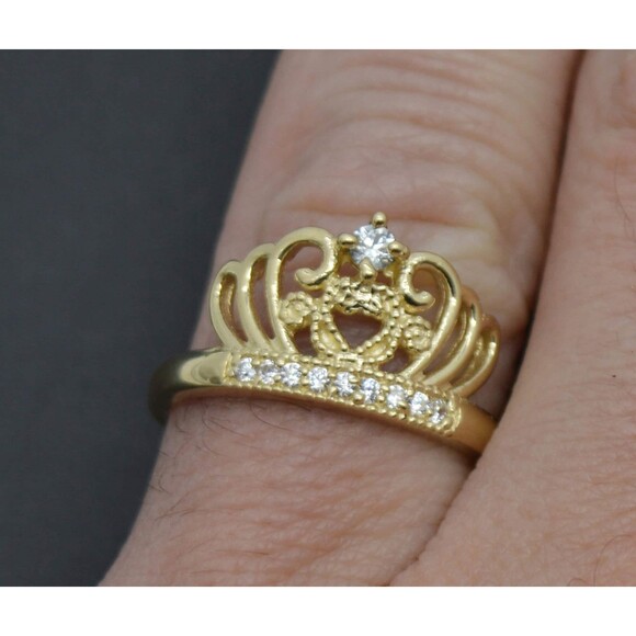 Real Solid 10K Yellow Gold 10.6mm CZ Crown Womens Ring 2.5 gram ALL Sizes - Picture 2 of 5